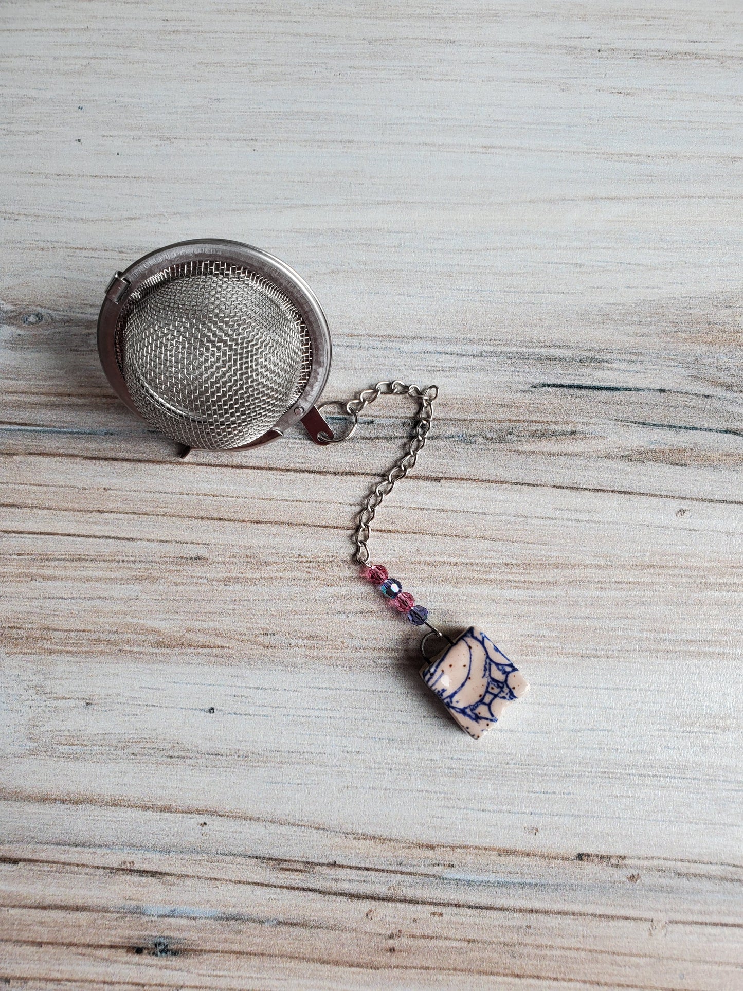 Tea Infuser- Book, Pink with Blue Flower Petals
