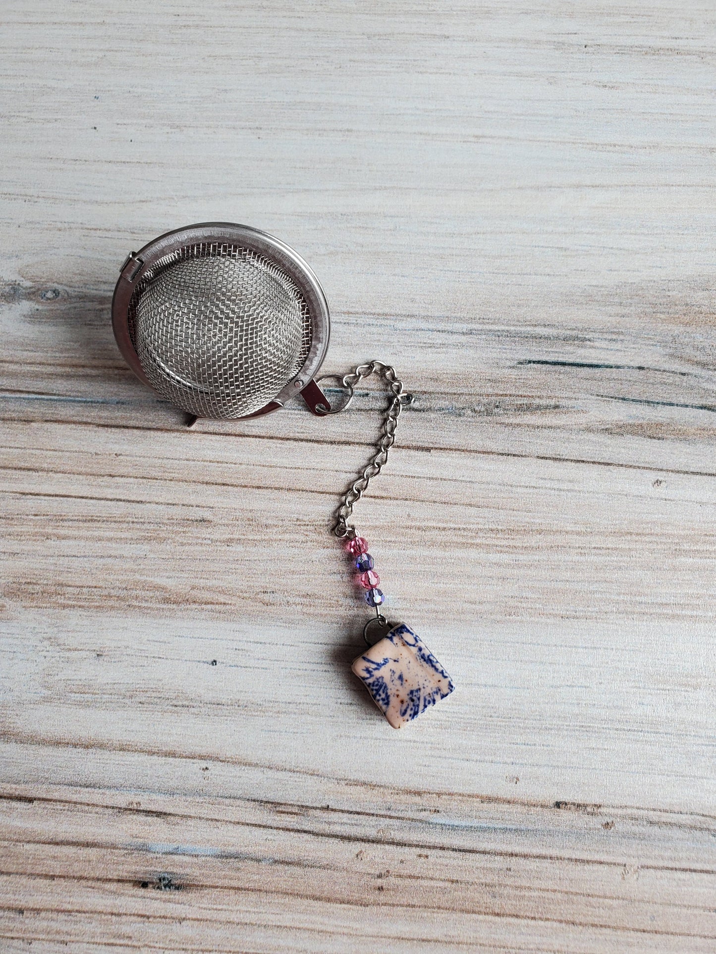 Tea Infuser- Book, Pink with Blue Flower Petals