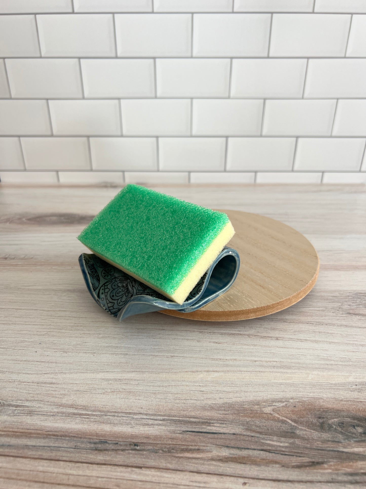 Blue Ornament Self-Draining Soap Dish