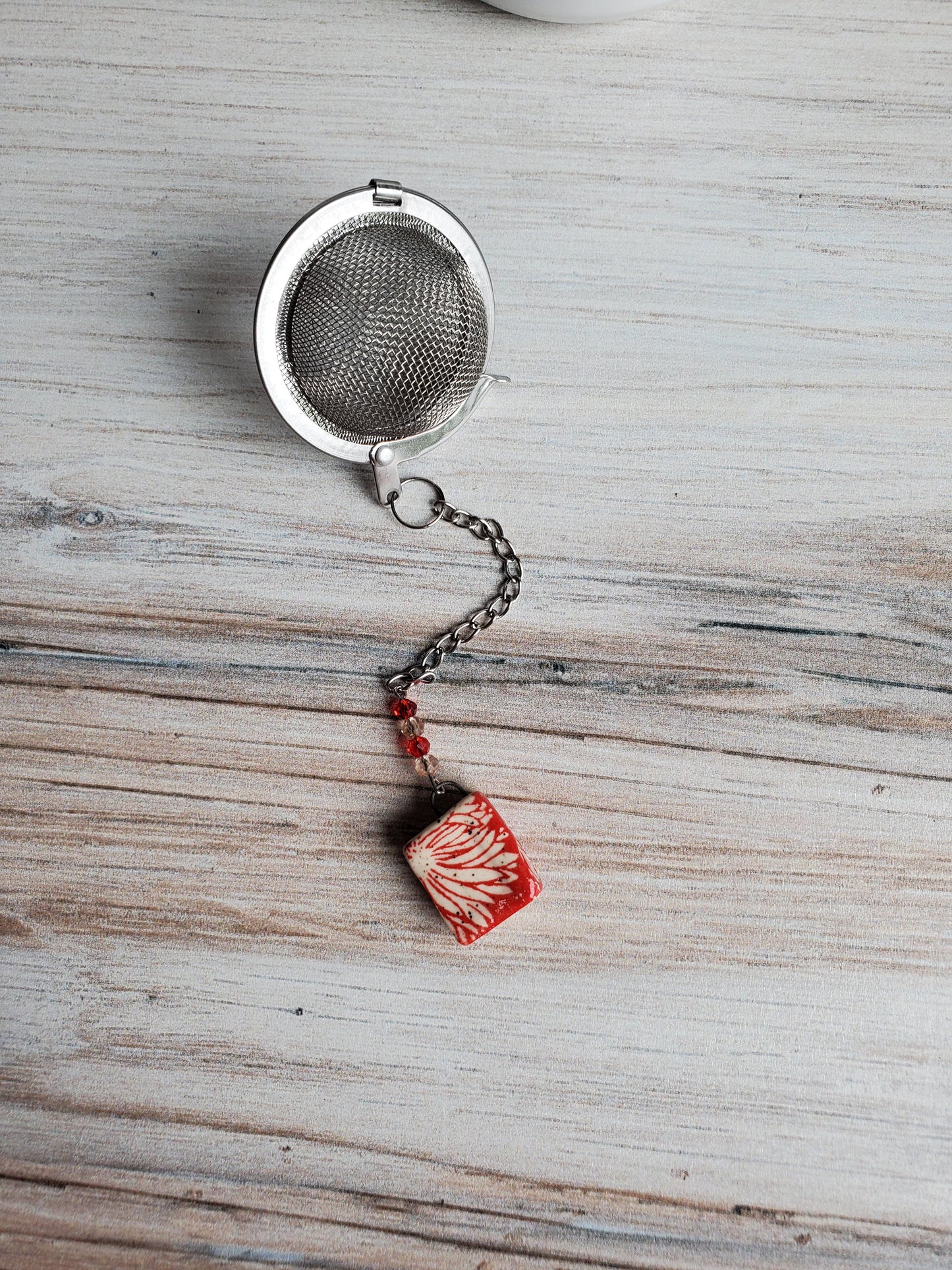Tea Infuser- Book, Red and White Flowers