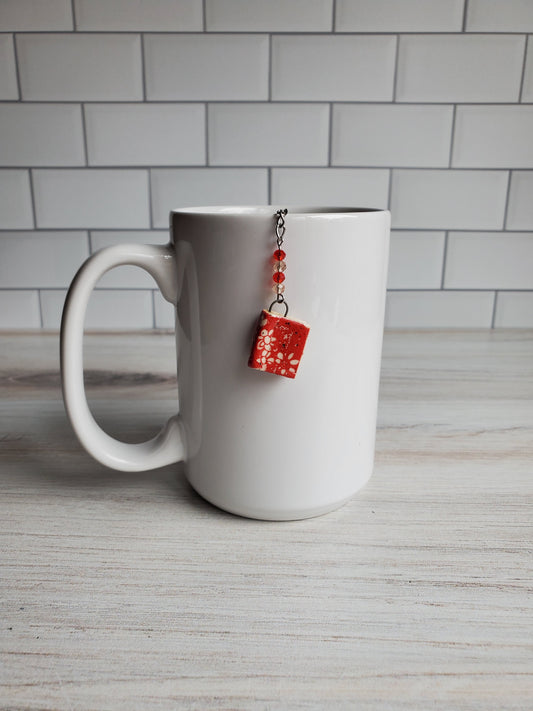 Tea Infuser- Book, Red and White Flowers