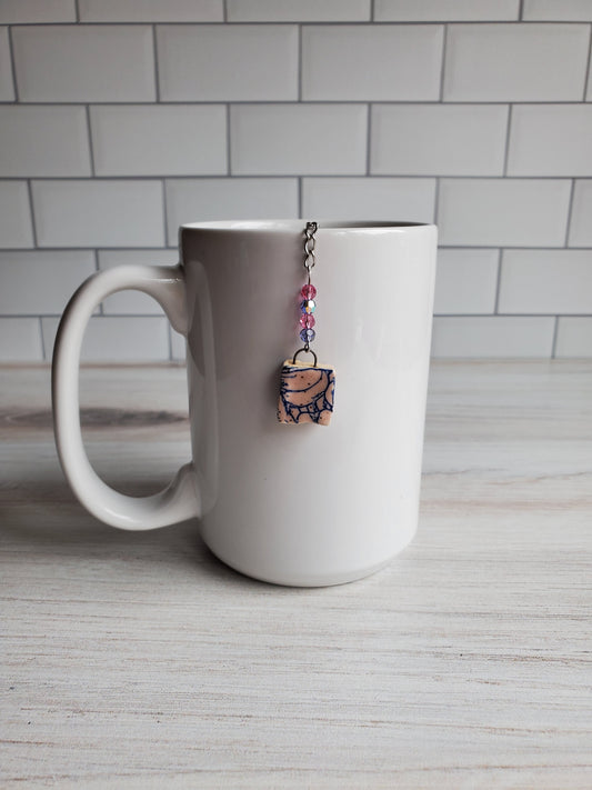 Tea Infuser- Book, Pink with Blue Flower Petals